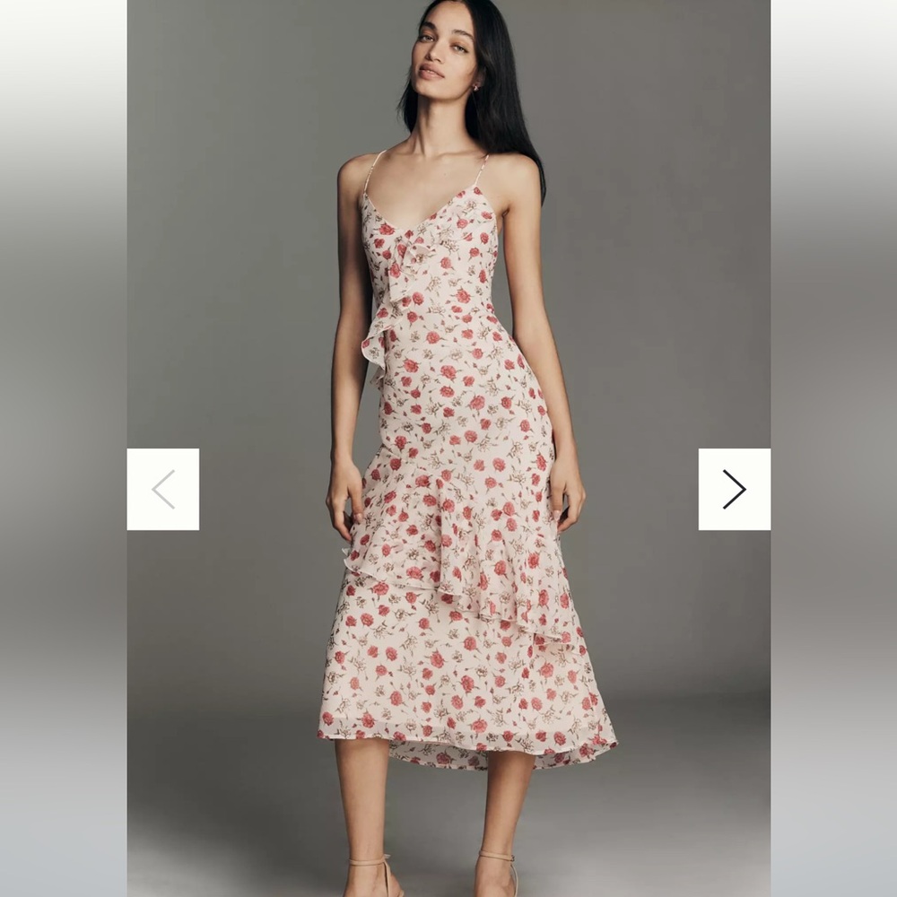 Floral Pink Ruffle Slip Dress